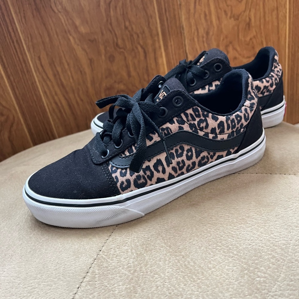 Barely worn black and cheetah vans